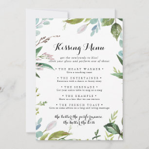 Greenery Modern Wedding Kissing Menu Game Card