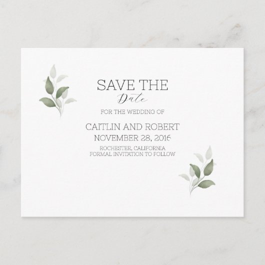 Greenery Modern Wedding Postcard Postkarte (Vorderseite)