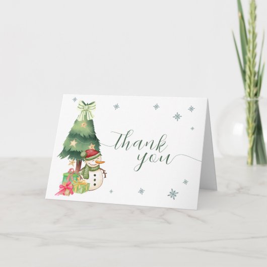 Greenery Modern Winter Snowman Baby Shower Dankeskarte (Vorderseite)
