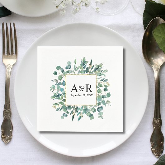 Greenery Moderne Monogram Minimalistisch Wedding Serviette