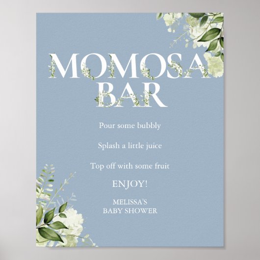 Greenery Momosa Bar Dusty Blue Baby Dusche Poster (Vorne)