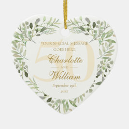 Greenery Monogram, 50. Goldene Hochzeitstag Keramik Ornament