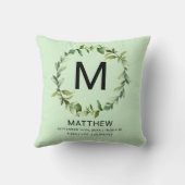 Greenery Monogram Birth Stats Newborn Baby Kissen (Rückseite)