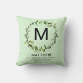 Greenery Monogram Birth Stats Newborn Baby Kissen (Vorderseite)
