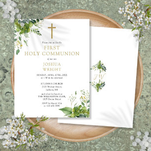 Greenery Monogram Erstkommunion Einladung Postkarte
