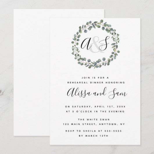 Greenery Monogram Probe Dinner Einladungen (Vorne/Hinten)