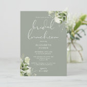 Greenery Monogram Sage Green Bridal Luncheon Einladung (Stehend Vorderseite)