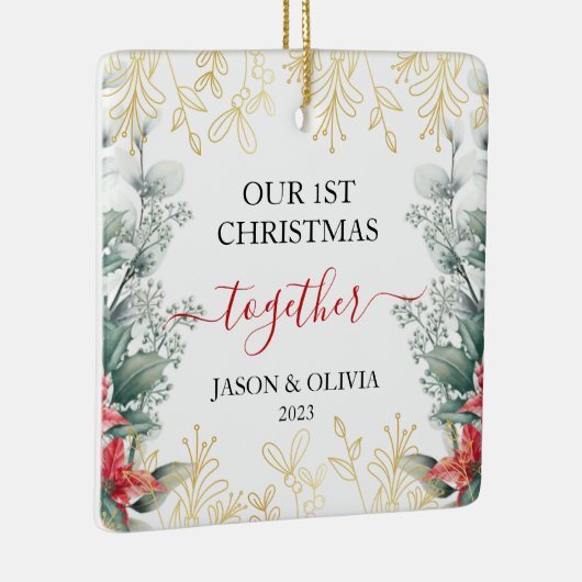 Greenery Monoline Blume Erstes Weihnachten gemeins Keramikornament (Rechts)