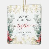 Greenery Monoline Blume Erstes Weihnachten gemeins Keramikornament (Links)