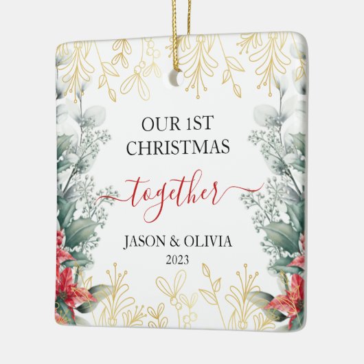 Greenery Monoline Blume Erstes Weihnachten gemeins Keramikornament (Links)