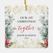 Greenery Monoline Blume Erstes Weihnachten gemeins Keramikornament (Vorderseite)