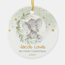 Greenery Moon & Star Elephant Baby 1. Weihnachten Keramik Ornament