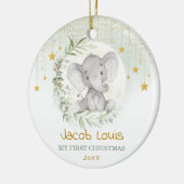 Greenery Moon & Star Elephant Baby 1. Weihnachten Keramik Ornament (Links)