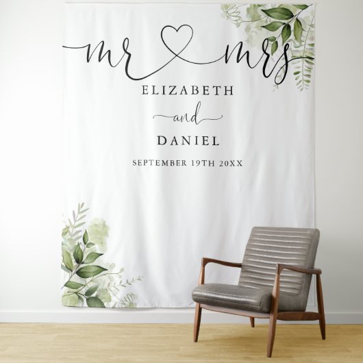 Greenery Mr. Script Wedding Foto Hintergrund Wandteppich (Beispiel)