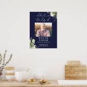 Greenery Navy Blue Celebration Of Life Photo Poster (Küche)