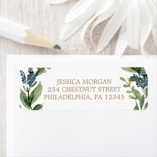 Greenery Navy Gold Rücksendeadressen-Aufkleber (Insitu)