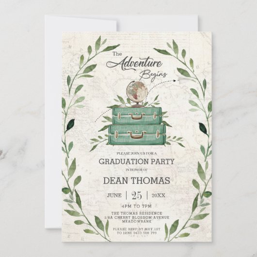 Greenery New Adventure beginnt Journey Abschluss Einladung (Vorderseite)
