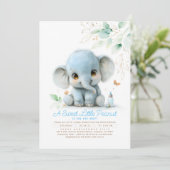 Greenery Niedlich Elephant Boy Baby Shower Einladung (Stehend Vorderseite)
