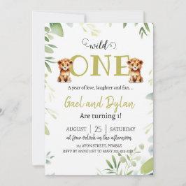 Greenery Niedlich Lion Cubs Twins Boys 1. Geburtst Einladung