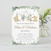 Greenery Niedlich Lion Cubs Twins Girls 1. Geburts Einladung (Stehend Vorderseite)