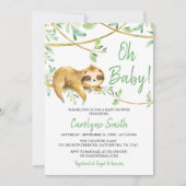Greenery Niedlich Sloth Baby Dusche Einladung (Vorderseite)