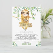 Greenery Niedlich Sloth Baby Shower Boy Dankeskarte (Stehend Vorderseite)