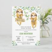 Greenery Niedlich Sloth Baby Shower Twin Boys Twin Einladung (Stehend Vorderseite)