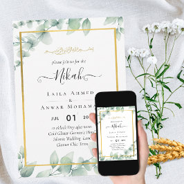 Greenery NIKAH WALIMAH Eucalyptus GOLD QR CODE Einladung