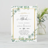 Greenery NIKAH WALIMAH Eucalyptus GOLD QR CODE Einladung (Stehend Vorderseite)