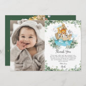 Greenery Noahs Ark Birthday Party Foto Dankeskarte (Vorne/Hinten)