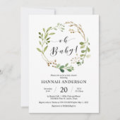Greenery Oh Baby Shower Modernes Skript Einladung (Vorderseite)