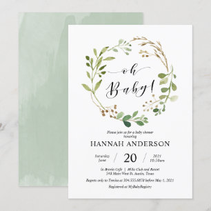 Greenery Oh Baby Shower Modernes Skript Einladung