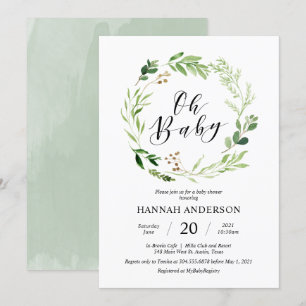Greenery Oh Baby Shower Modernes Skript Einladung