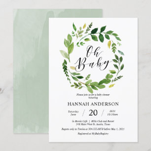 Greenery Oh Baby Shower Modernes Skript Einladung