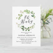 Greenery Oh Baby Shower Modernes Skript Einladung (Stehend Vorderseite)