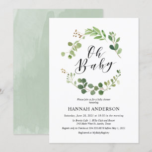 Greenery Oh Baby Shower Modernes Skript Einladung