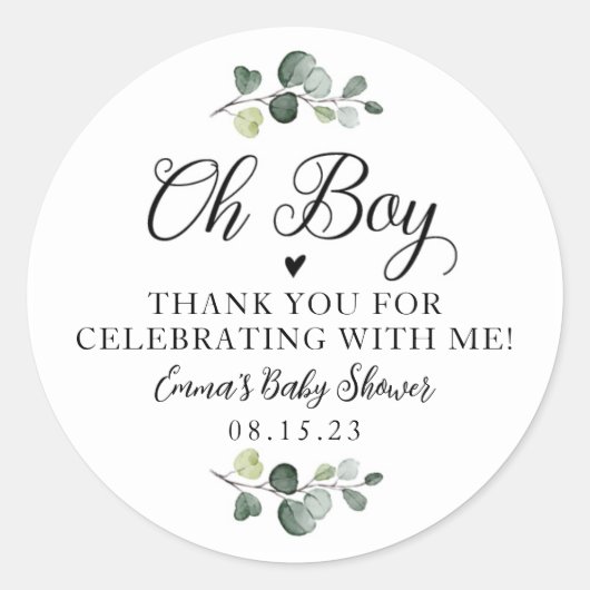 Greenery Oh Boy Baby Shower Sticker (Vorderseite)