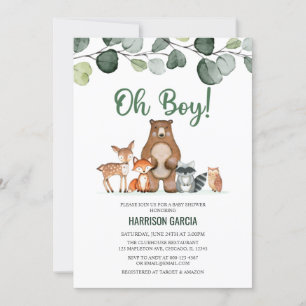 Greenery Oh Boy Woodland Animals Kinderdusche Einladung