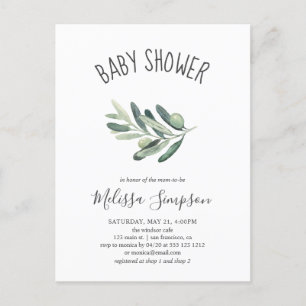 Greenery Olive Baby Shower Einladungspostkarte