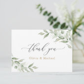 Greenery Olive Branch Gipskraut Gold Wedding Dankeskarte (Stehend Vorderseite)