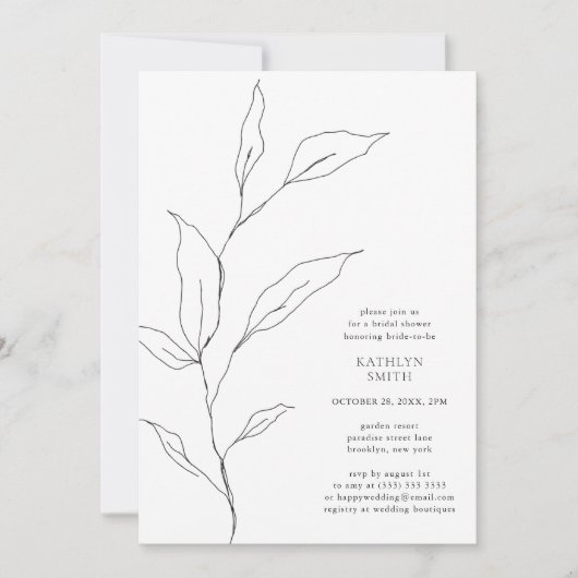 Greenery Olive Leaf Branch Einfaches Brautparty Einladung (Vorderseite)