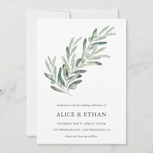 Greenery Olive Simple Wedding Einladung (Vorderseite)