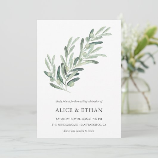 Greenery Olive Simple Wedding Einladung (Stehend Vorderseite)