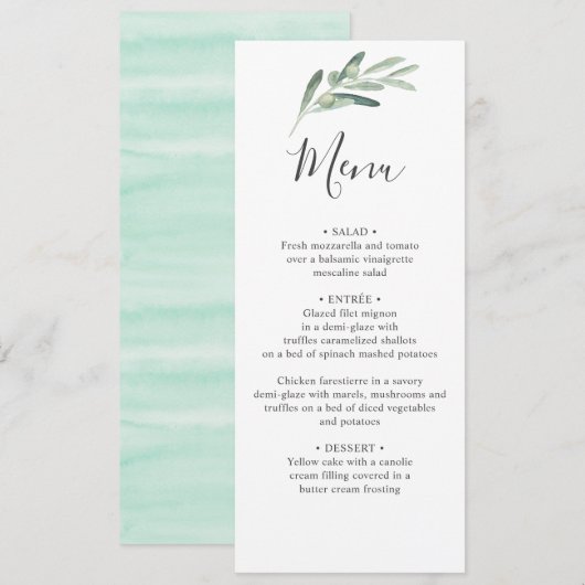 Greenery Olive Wedding Menükarte (Vorne/Hinten)