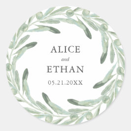 Greenery Olive Wedding Runder Aufkleber