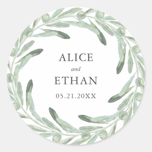 Greenery Olive Wedding Runder Aufkleber (Vorderseite)