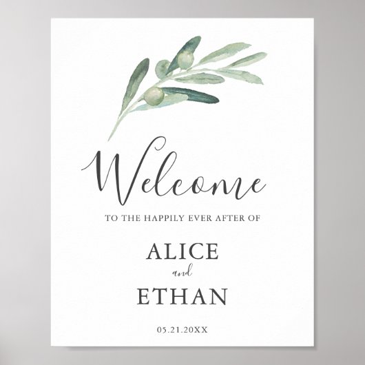 Greenery Olive Welcome Wedding Sign Poster (Vorne)