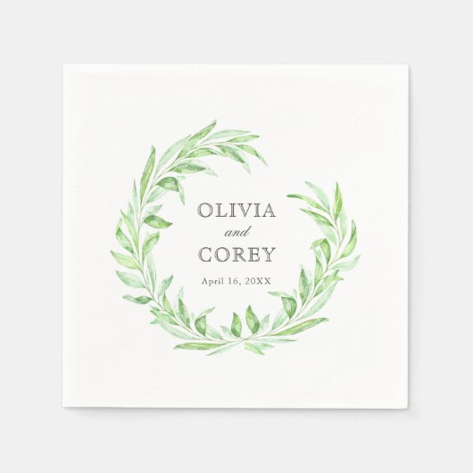 Greenery Open Laurel Wreath Wedding Serviette (Vorderseite)