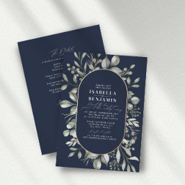 Greenery Oval Navy UAWG QR Code Wedding Rose Gold Folieneinladung