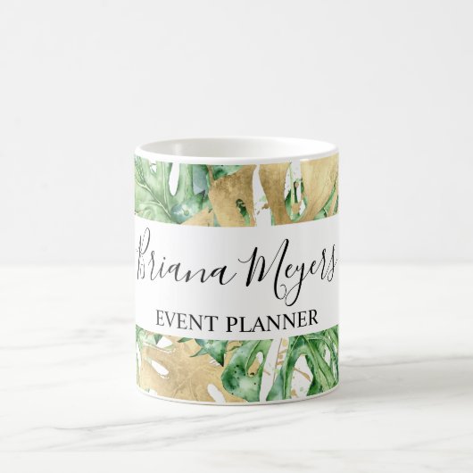 Greenery Palm Blätter Gold White Tropical Kaffeetasse (Mittel)